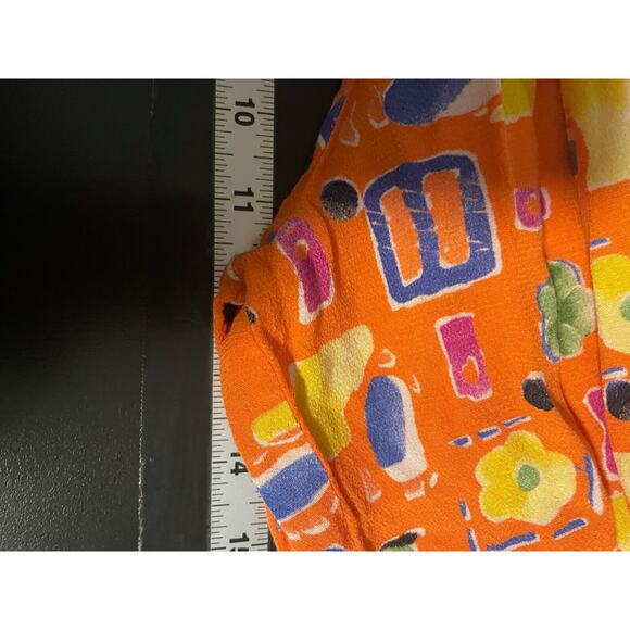 Vintage Women Capri Pants Medium Orange Rayon Abstract Pull On Wide Leg Wacky - Picture 5 of 7